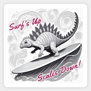 Dinosaur Surfing Funny Sticker